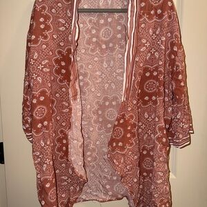Rust Floral Bandana Kimono Jacket